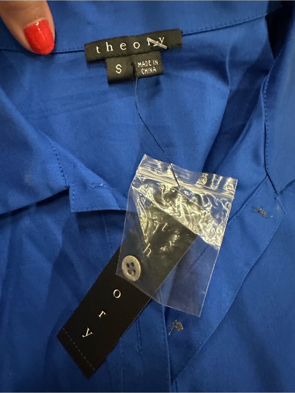 Theory Alegria Blouse Small NWT Azul Blue Cap Sleeve 3-Button Collared Top - Picture 3 of 7